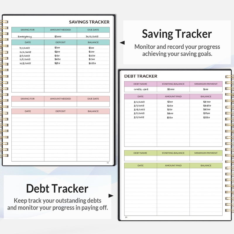ساني مخطط ميزانية SUNEE - كتاب ميزانية شهرية مع دفتر ملاحظات لتتبع النفقات، منظم فاتورة غير مؤرخ لمدة 12 شهرًا ومخطط مالي لإدارة أموالك، دفتر حساب A5 (6.4 بوصة × 8.3 بوصة) مع علامة تبويب ملونة، أسود - Image 5